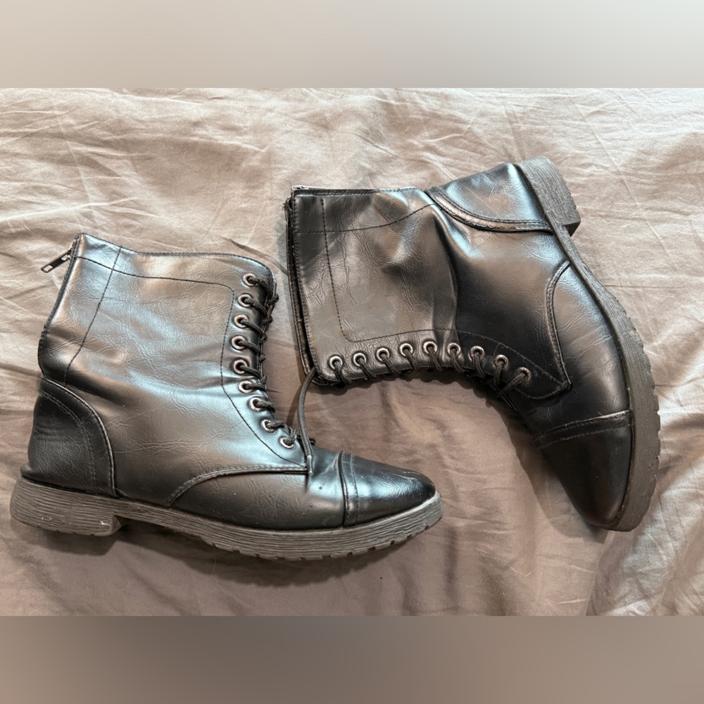 Black Lace-Up Ankle Boots with side zipper